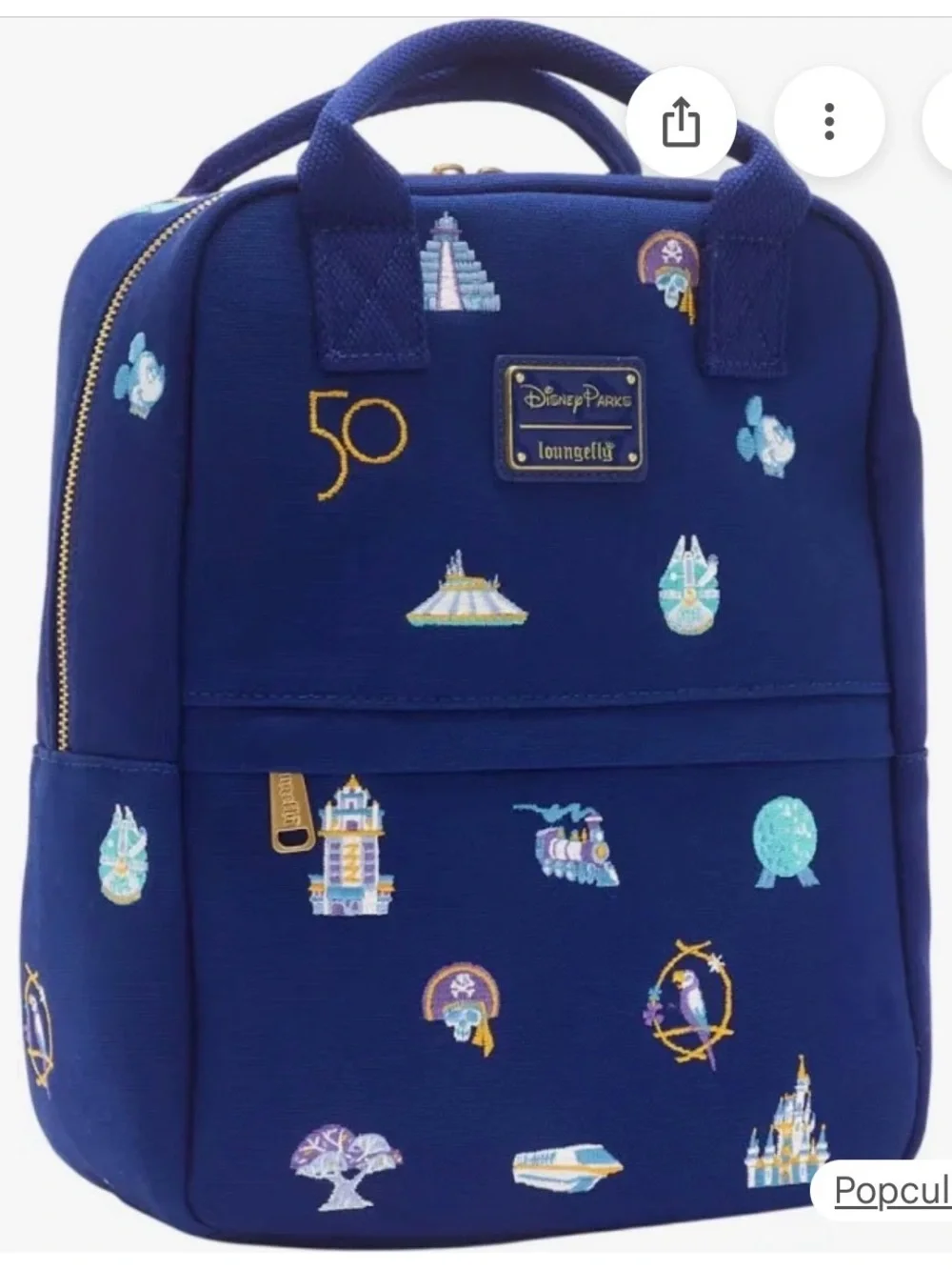 Loungefly 50th Anniversary Navy Embroidered Disney Parks Mini Backpack